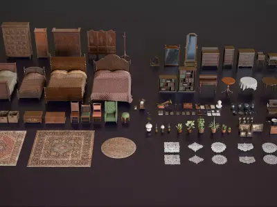 1890s Bedroom Asset Pack Low-poly 3D model