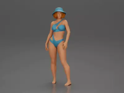 Stylish woman modeling modern asymmetric and hat 3D print model