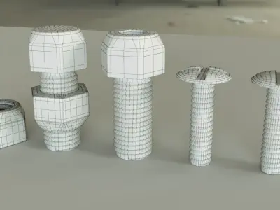 4 simple bolts uncollapsed with all modifiers for education 3D model