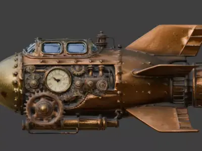 Realistic Steampunk Rocket Ship 3D Model Low-poly 3D model