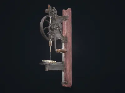 Driller machine with wooden handle Low-poly 3D model