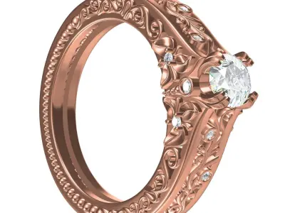 Antique Art Deco Filigree Engagement Ring 3D print model buy