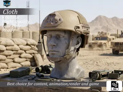 Modern Tactical Ballistic Helmet Tan - Game Ready Low-poly 3D model