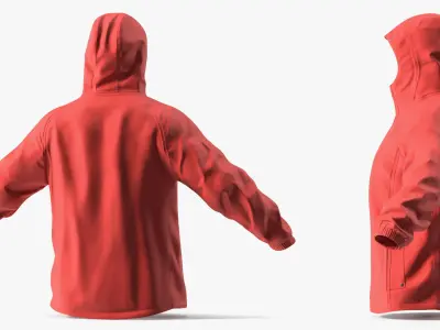 Marine Waterproof Hooded Jacket Red 3D model