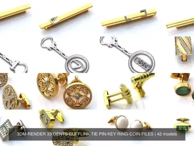 3DM-RENDER 42 GENTS CUFFLINK-TIE PIN-KEY RING-COIN FILES 3D Model Pack