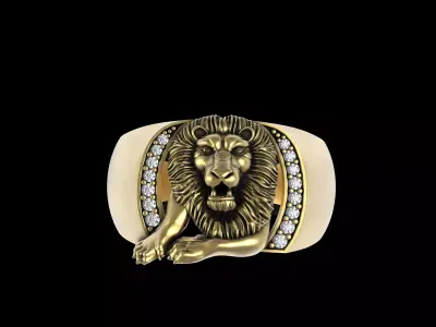 Sitting Lion Diamond Ring 3D print model