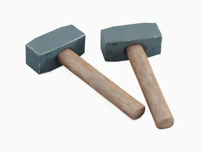 Industrial Wooden Hammer 03  Low-poly 3D model