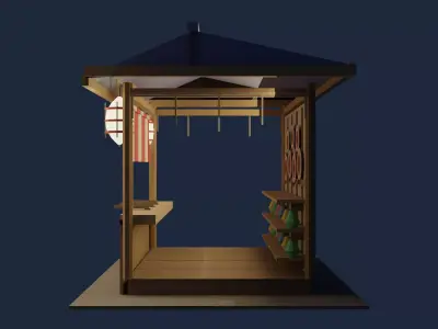 Japanese Festival Shooting Game Stall NIGHT  Low-poly 3D model