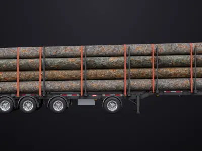 Logging Trailer 01 Black with load Single Mat All PBR Textures 3D model