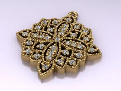 Pendant antique gold with diamonds 3D print model