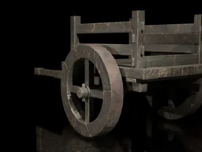 Cart Wooden Wheeled Low-poly 3D model