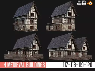 4 Old Medieval Building Pack 4K Textures GameReady 117 to 120 Low-poly 3D model