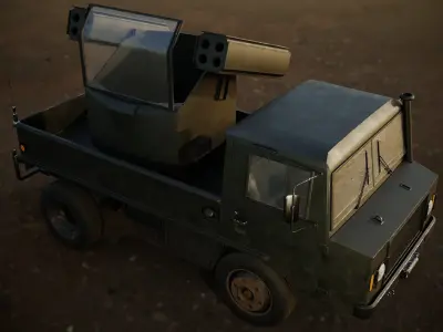 truck military with two guns Free low-poly 3D model