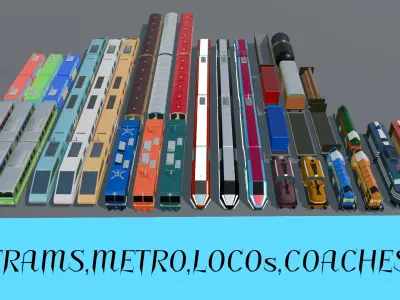 BIG LOW POLY TRAIN PACK Low-poly 3D model