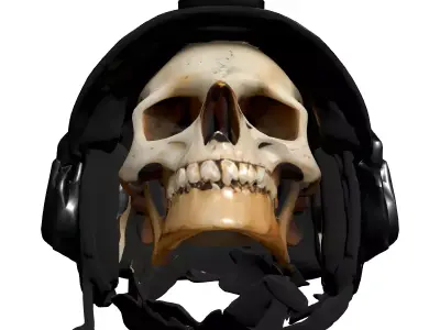 Damaged Military Helmet with Skull Low-poly 3D model