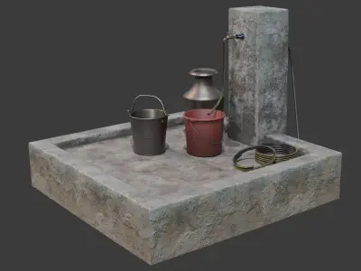 Tap Water and Bucket Low-poly 3D model