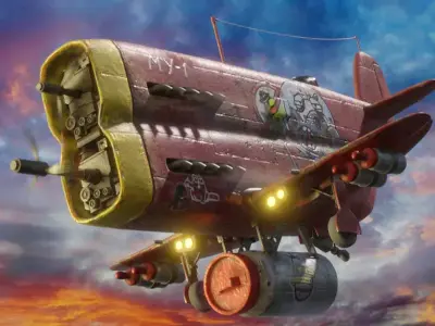 Stylized realistic red airplane Low-poly 3D model