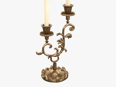 Candlestick with candles antique 01 3D model