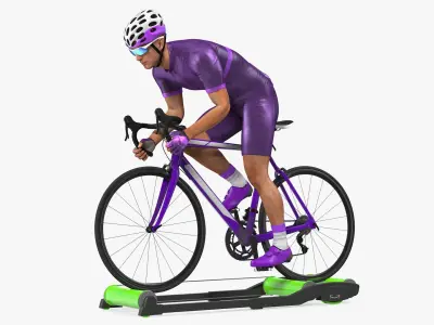 Bicyclist Riding Roller Trainer Platform 3D model