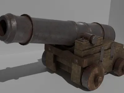 Old metallic cannon Low-poly 3D model