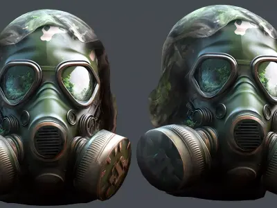 Gas mask helmet 3d model military combat fantasy cyborg  Low-poly 3D model get