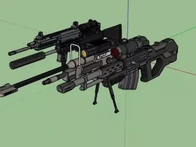 4 rifles gun with different parts Free 3D model