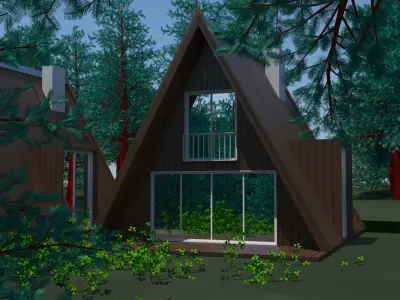 House 2 group of cabins in woods Free 3D model