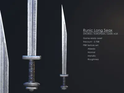 Runic Long Seax Low-poly 3D model