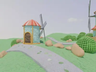 Whimsical Village Landscape 3D model purchase