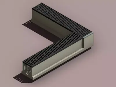 Concrete Trench Drain Corner V150 90 Degree with End Cap Slotted 3D model