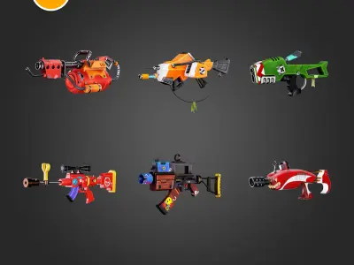 30 Stylized guns  4K Textures  Low-poly 3D model