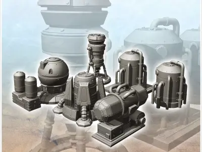 Set of six futuristic industrial machines 7 - Future Sci-Fi SF P 3D print model purchase