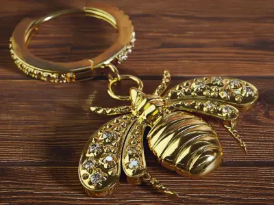 Jewelry Gold Bee Scene Low-poly 3D model