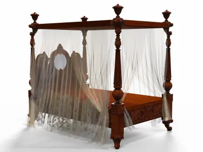 wooden cot Antique Furniture Low-poly 3D model