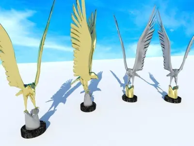 Eagle -bird- golden and silver Statue 3D model