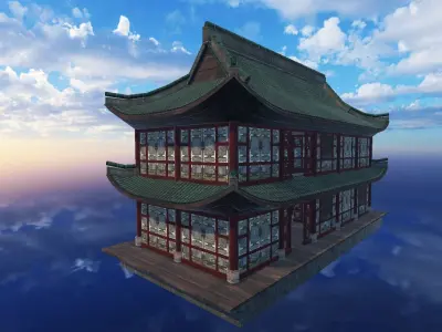 Ancient Japanese Building Style 11 Low-poly 3D model