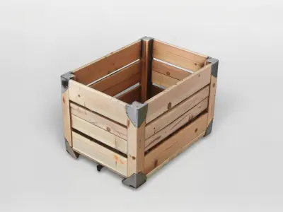 Wooden Storage Crate with Metal Reinforcements 3D Model 3D model