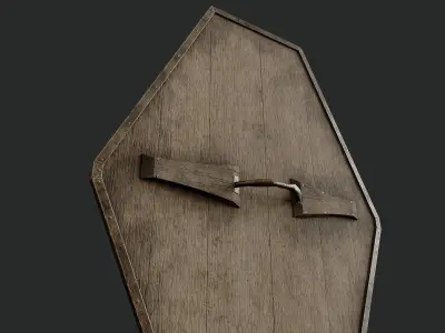 Slavic diamond-shaped shield painted orange with deer symbol Low-poly 3D model