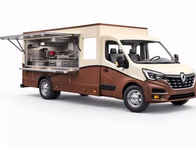 Renault Master Food Truck Low Poly Mobile Kitchen Vehicle Low-poly 3D model