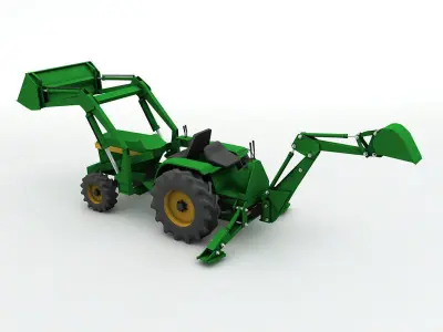 Backhoe Tractor Low-poly 3D model