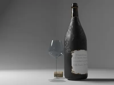 Wine Glass and Bottle Low-poly 3D model