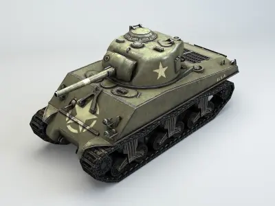 Low Poly M4A3 Sherman Medium Tank Low-poly 3D model