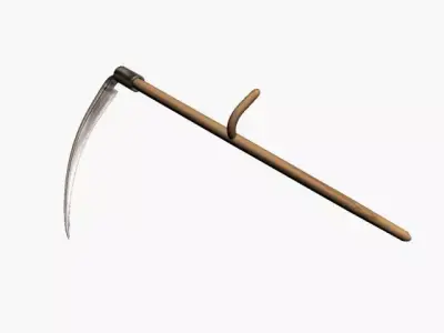scythe wooden tool with long handle Low-poly 3D model
