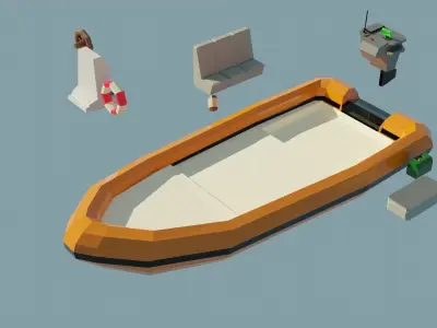 Low Poly Boat with seat Low-poly 3D model