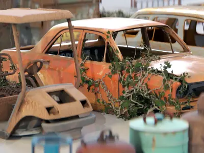 Post-Apocalyptic Junkyard Rusty Gas Station Props Pack  Low-poly 3D model