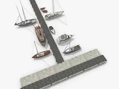 Pier with Sailboats and Yachts 3D Models Scene Low-poly 3D model