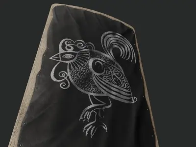 Slavic square leather shield-painted black with  rooster symbol Low-poly 3D model