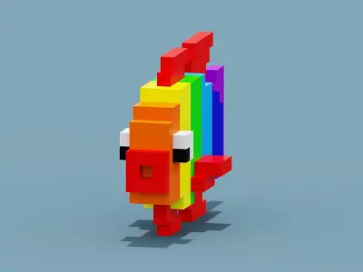 Voxel Colorful Fish Low-poly 3D model