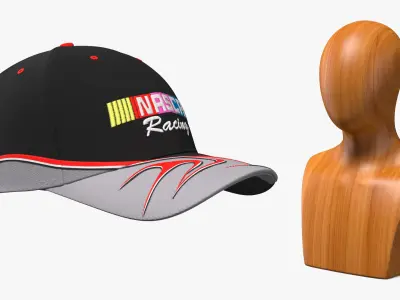 NASCAR Racing Vintage Cap 2000s on Wooden Mannequin 3D model