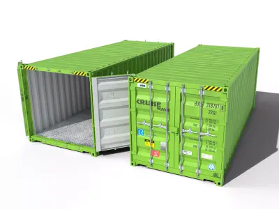 20ft Cargo Container Green Light Low-poly 3D model